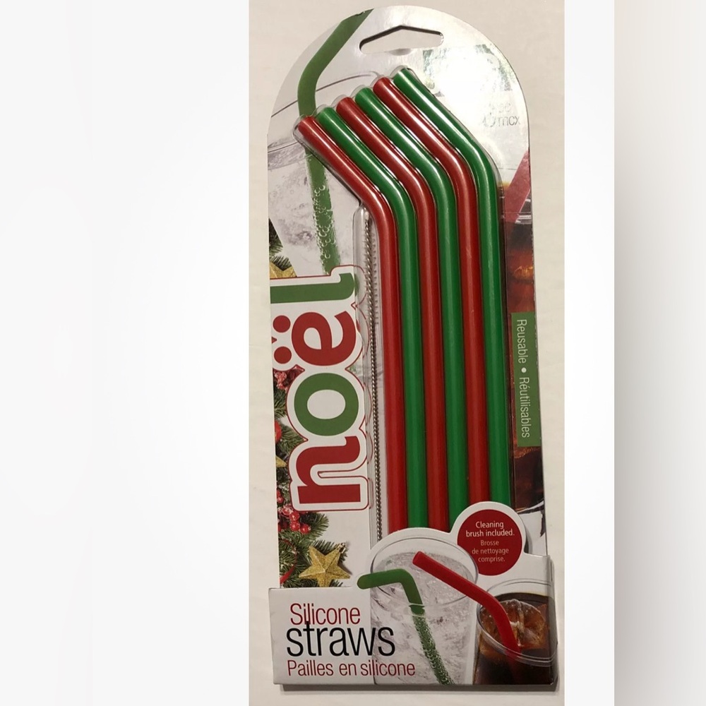 JOIE Noel 6 pc Silicone Straws w/ Cleaning Brush -  Eco- Friendly & Reuseable